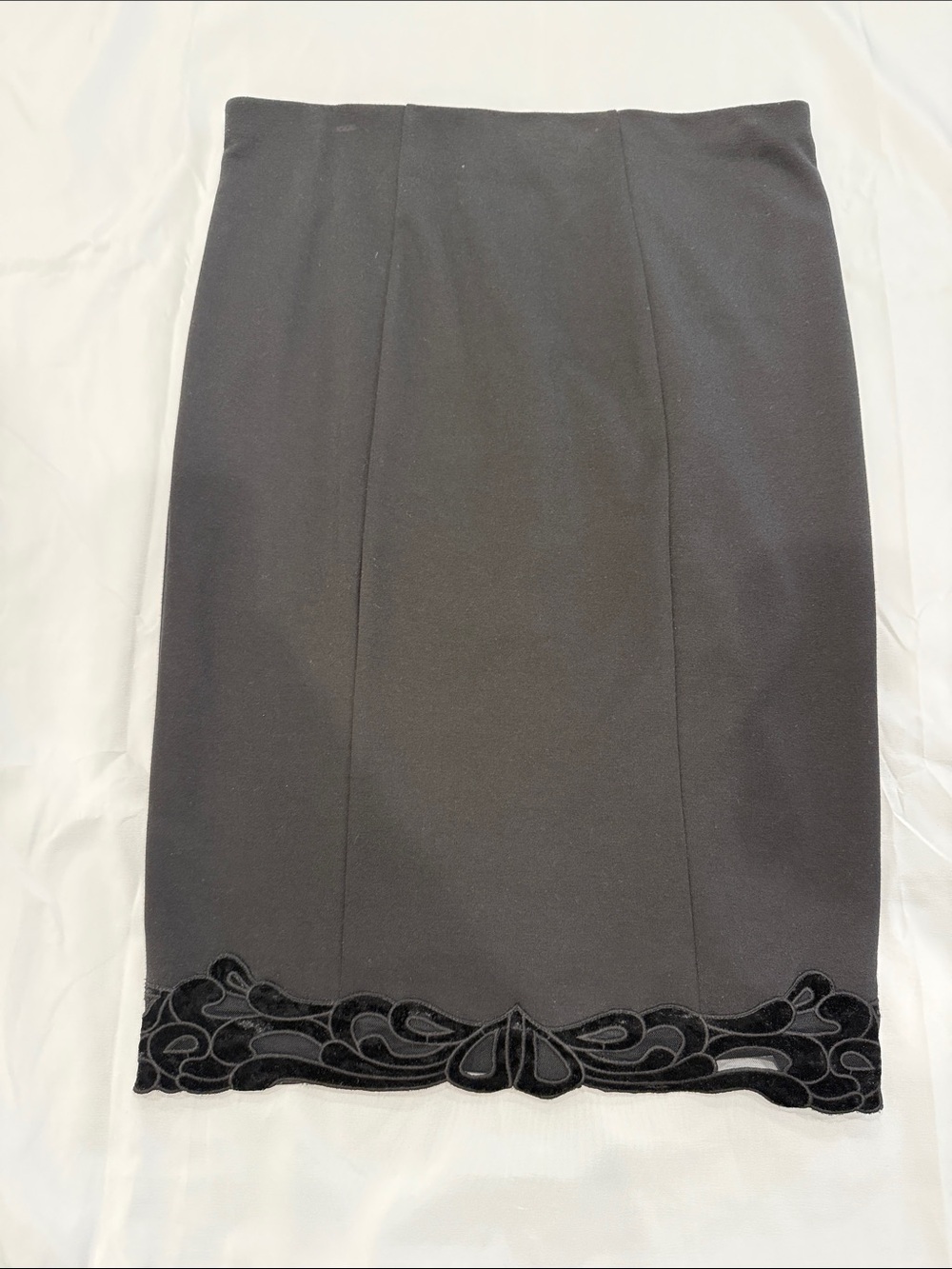 New York & Company Classic Black Pencil Skirt with Velvet Trim—Large